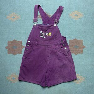 Vintage looney tunes denim overalls pink tweety bird Sylvester kids youth large